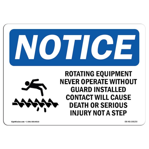 OSHA Notice Sign, 3.5" H, Rotating Equipment Never Operate Sign With Symbol, Landscape, 10PK